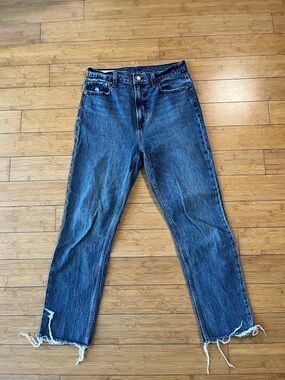GAP Cheeky Straight Sky High Classic Dark Blue Jeans with Raw Hem